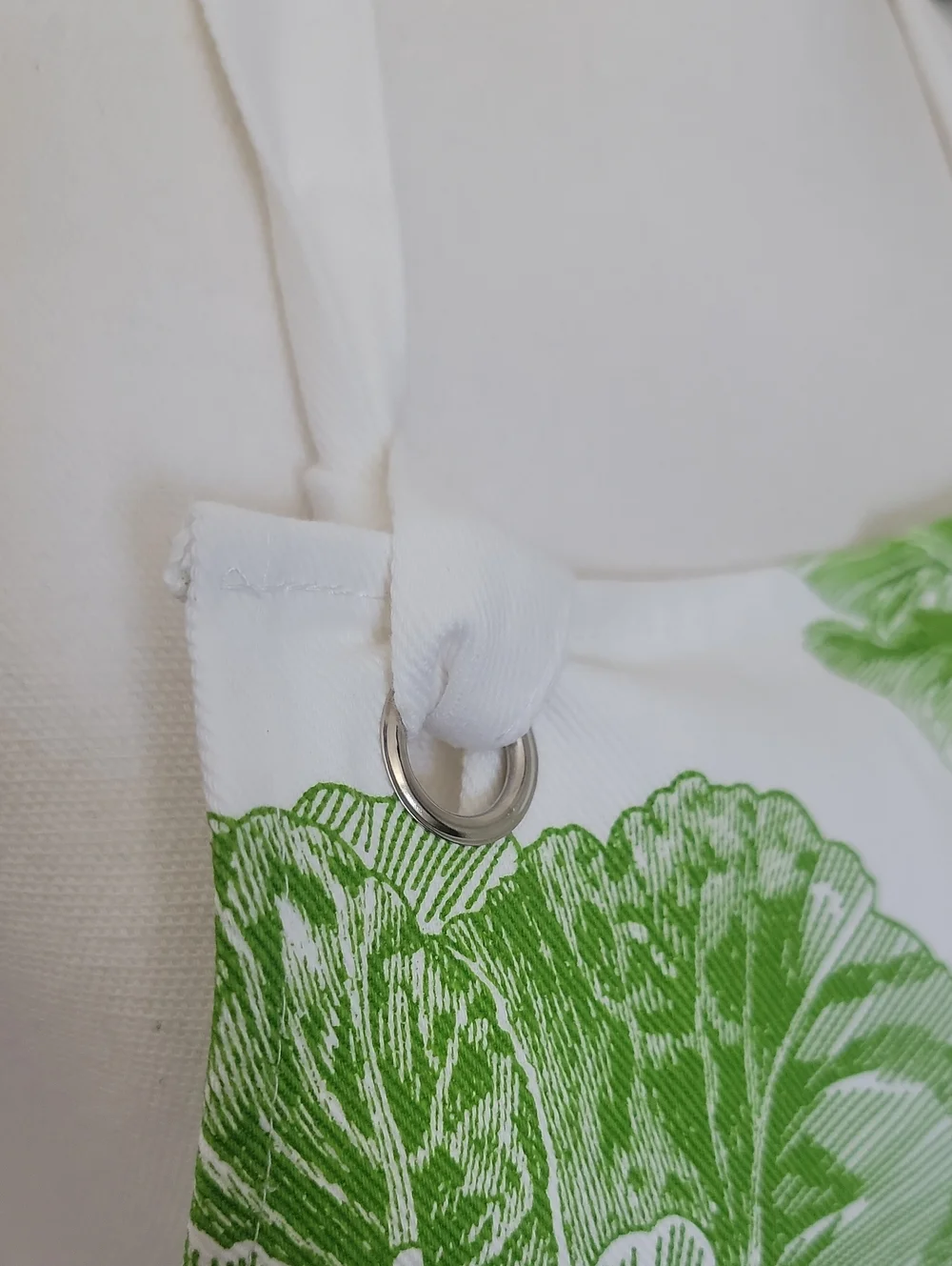 White Garden Inspired Kitchen Apron with Green Lettuce Print - 